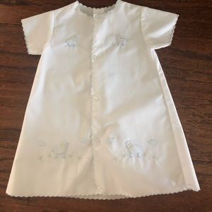 Auraluz Day Gown blue scallops & embroidered lambs